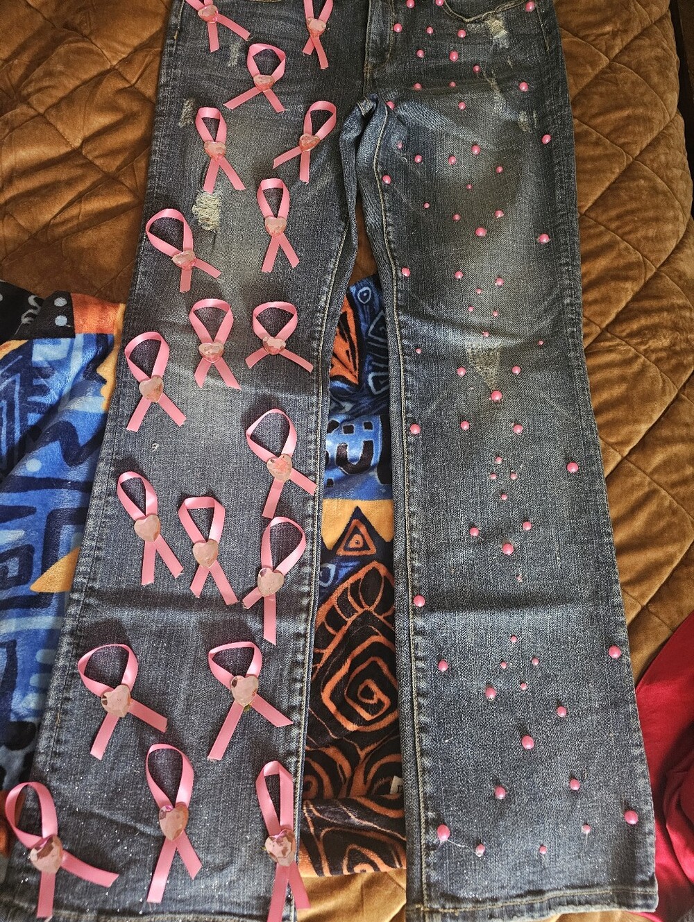 Seven7 Dark Wash Skinny Jeans with Pink Studs Breast Cancer